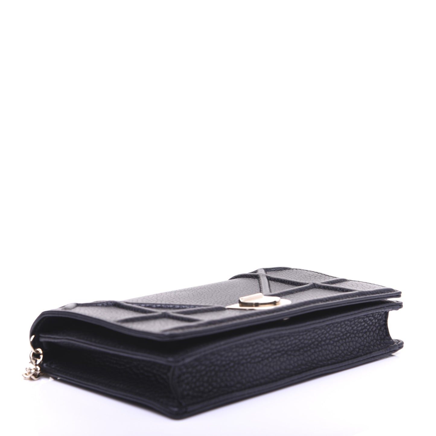 Grained Calfskin Diorama Wallet on Chain Pouch Black