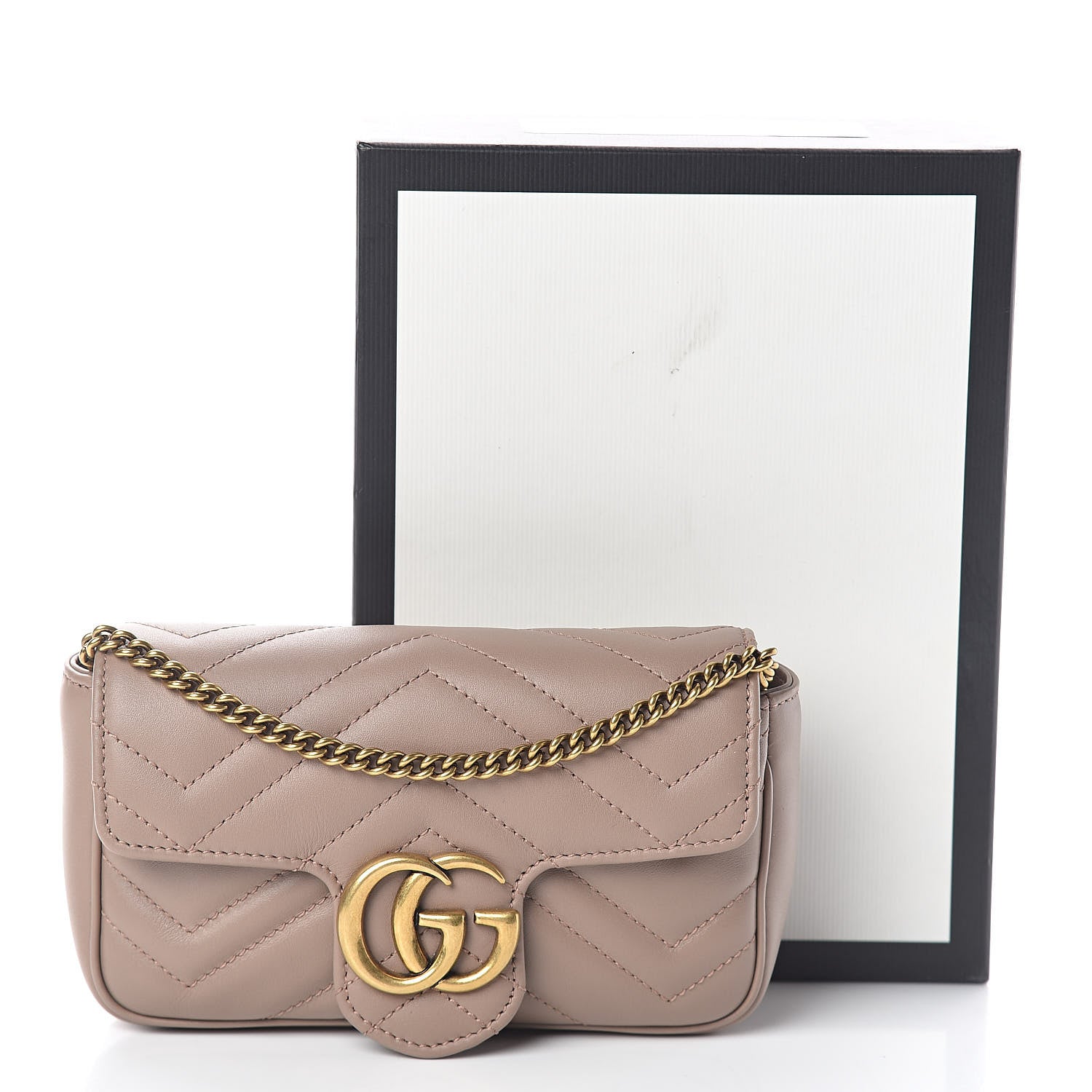 Gucci Calfskin Matelasse Super Mini GG Marmont Shoulder Bag Porcelain Rose 9 of 9