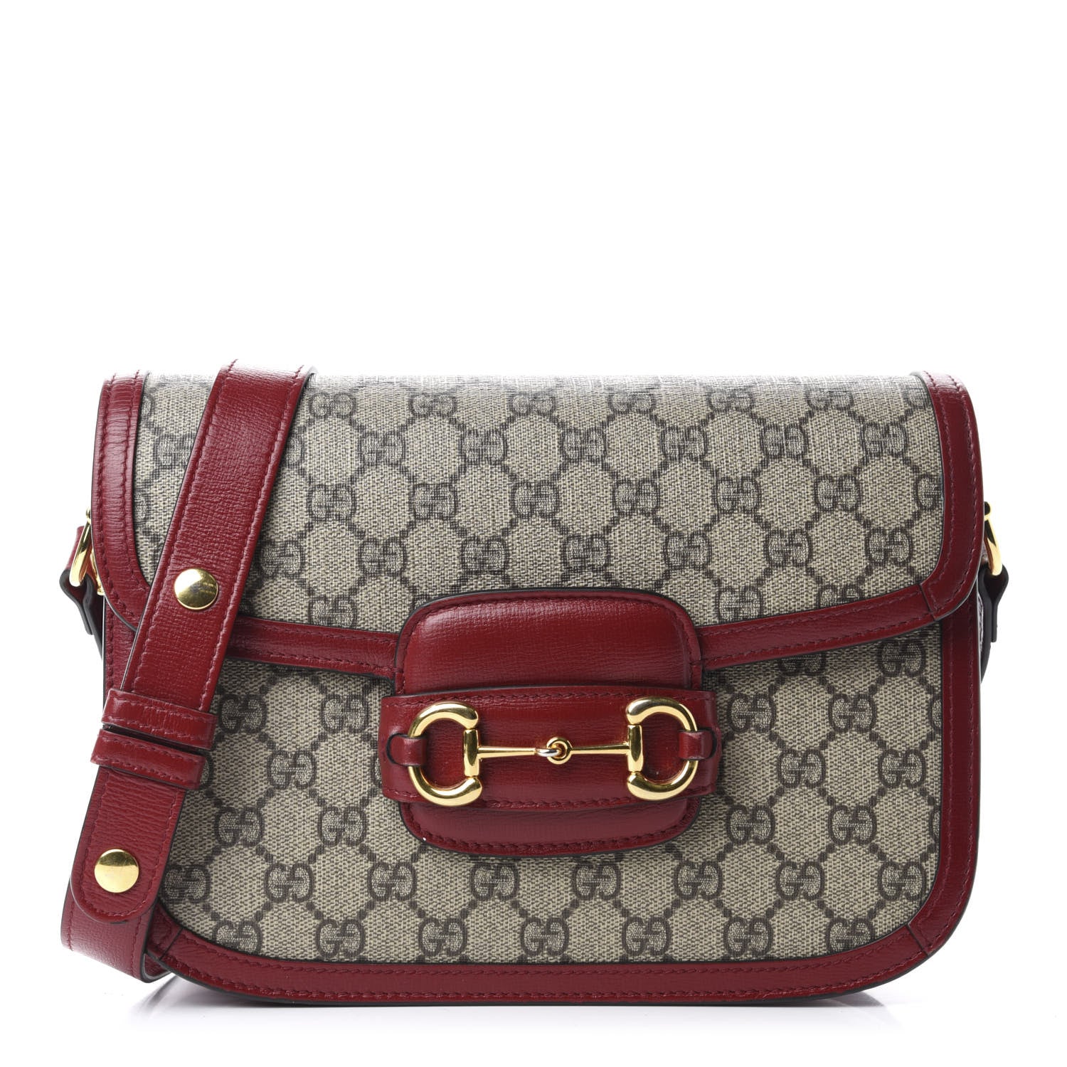 Gucci GG Supreme Monogram Azalea Calfskin Horsebit 1955 Shoulder Bag Beige Ebony New Cherry Red 1 of 15