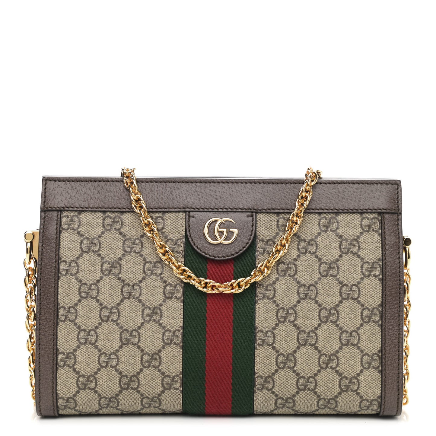 GG Supreme Monogram Web Small Ophidia Chain Shoulder Bag Brown