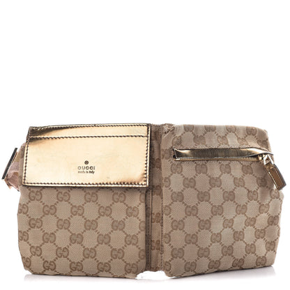 Gucci GG Monogram Web Double Pocket Belt Bag Gold Pink 1 of 12