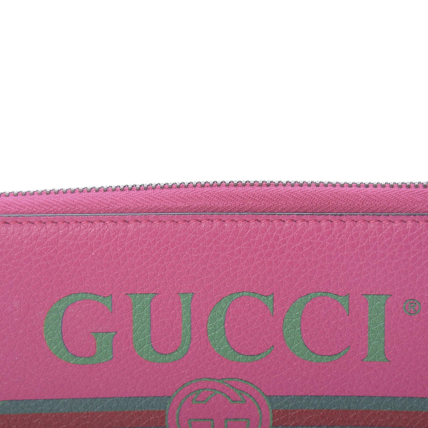 Grained Calfskin Logo Zip Around Wallet Box Pink Green