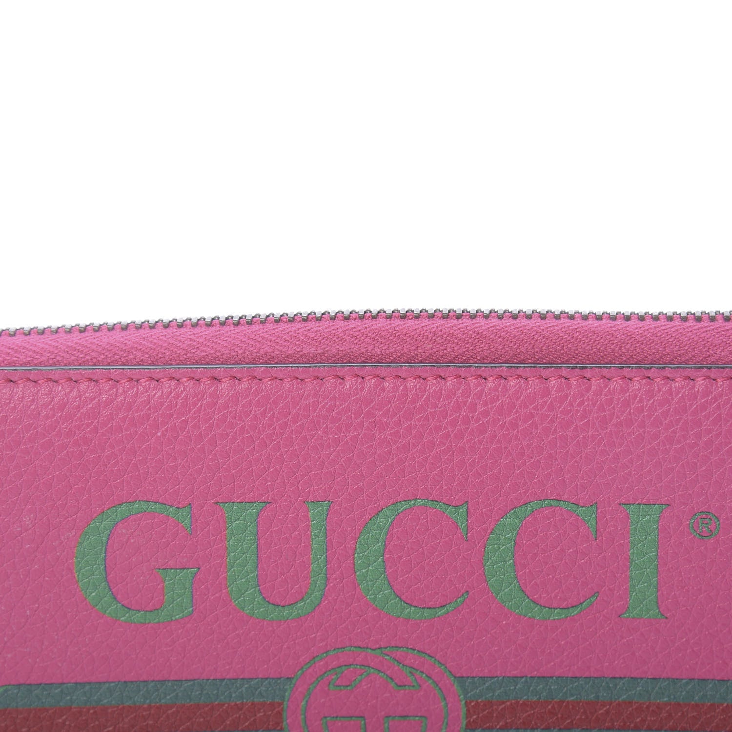 Gucci Grained Calfskin Logo Zip Around Wallet Box Pink Green 9 of 9