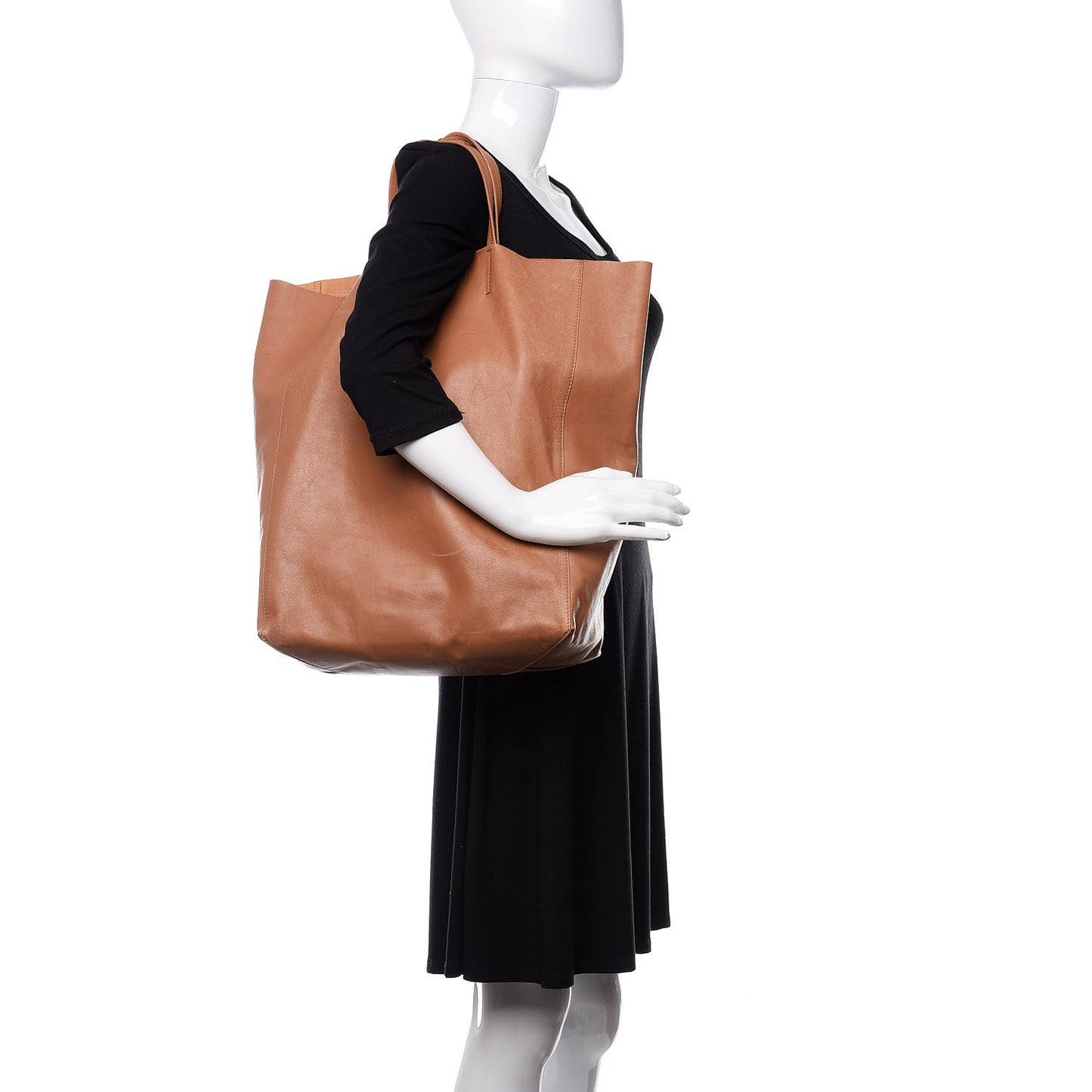 Lambskin Vertical Cabas Beige Brown