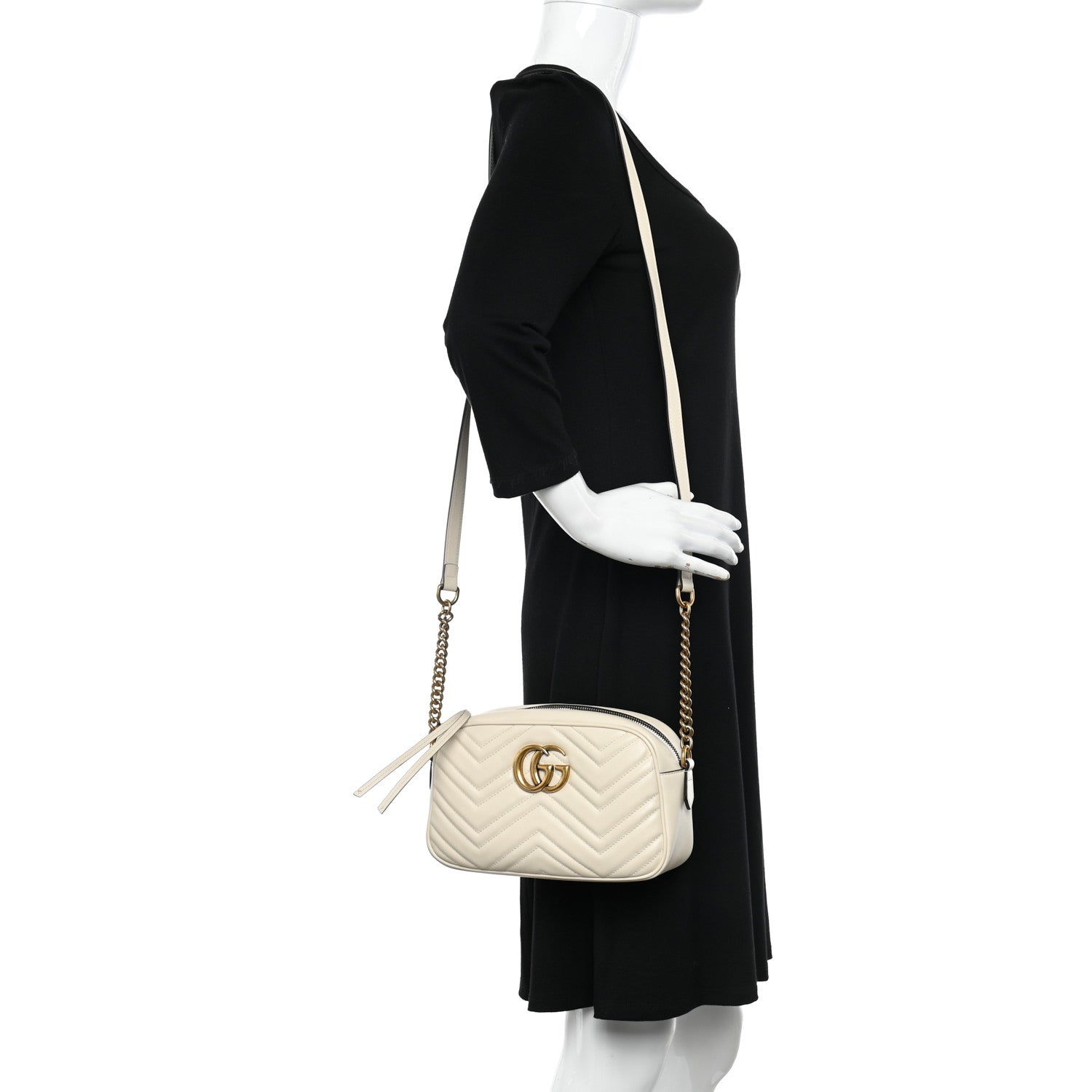 Gucci Calfskin Matelasse Small GG Marmont Chain Shoulder Bag White 2 of 10