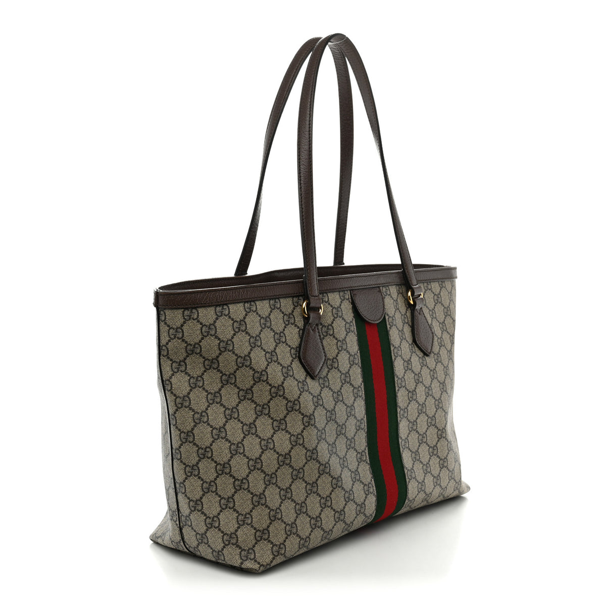 Gucci GG Supreme Monogram Textured Calfskin Web Medium Ophidia Shopping Tote Beige Ebony New Acero 5 of 23