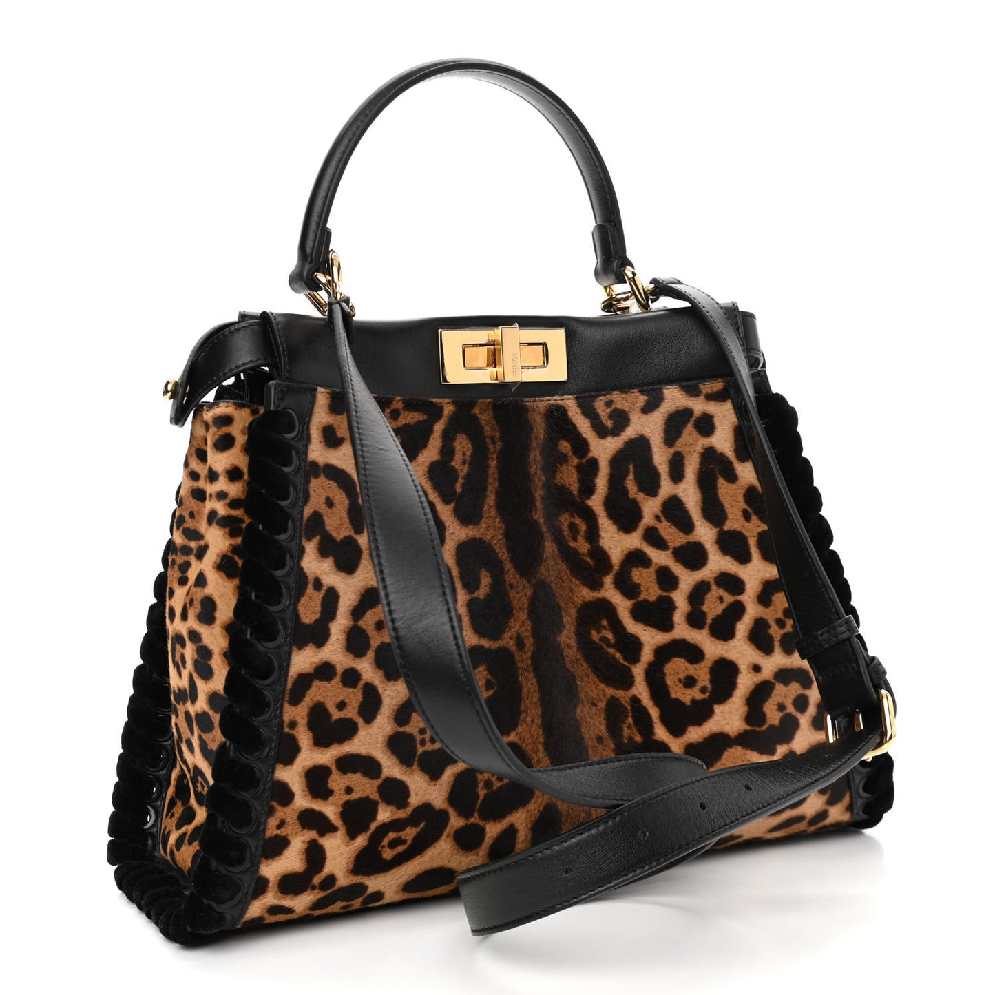 Calf Hair Leopard Print Lace Up Medium Peekaboo Iconic Satchel Tobacco