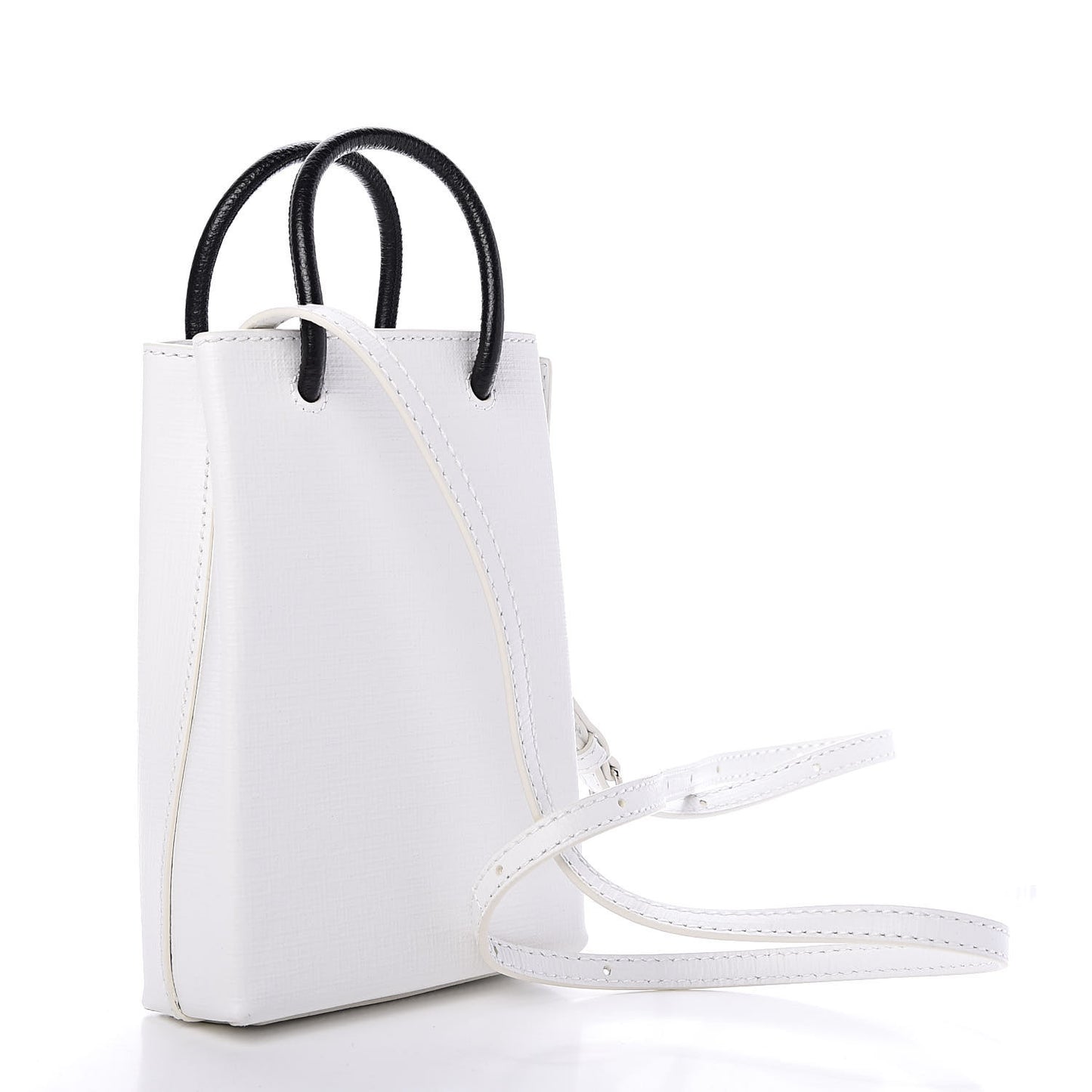 Squared Calfskin Logo Shopping Phone Holder Bag White Light Green