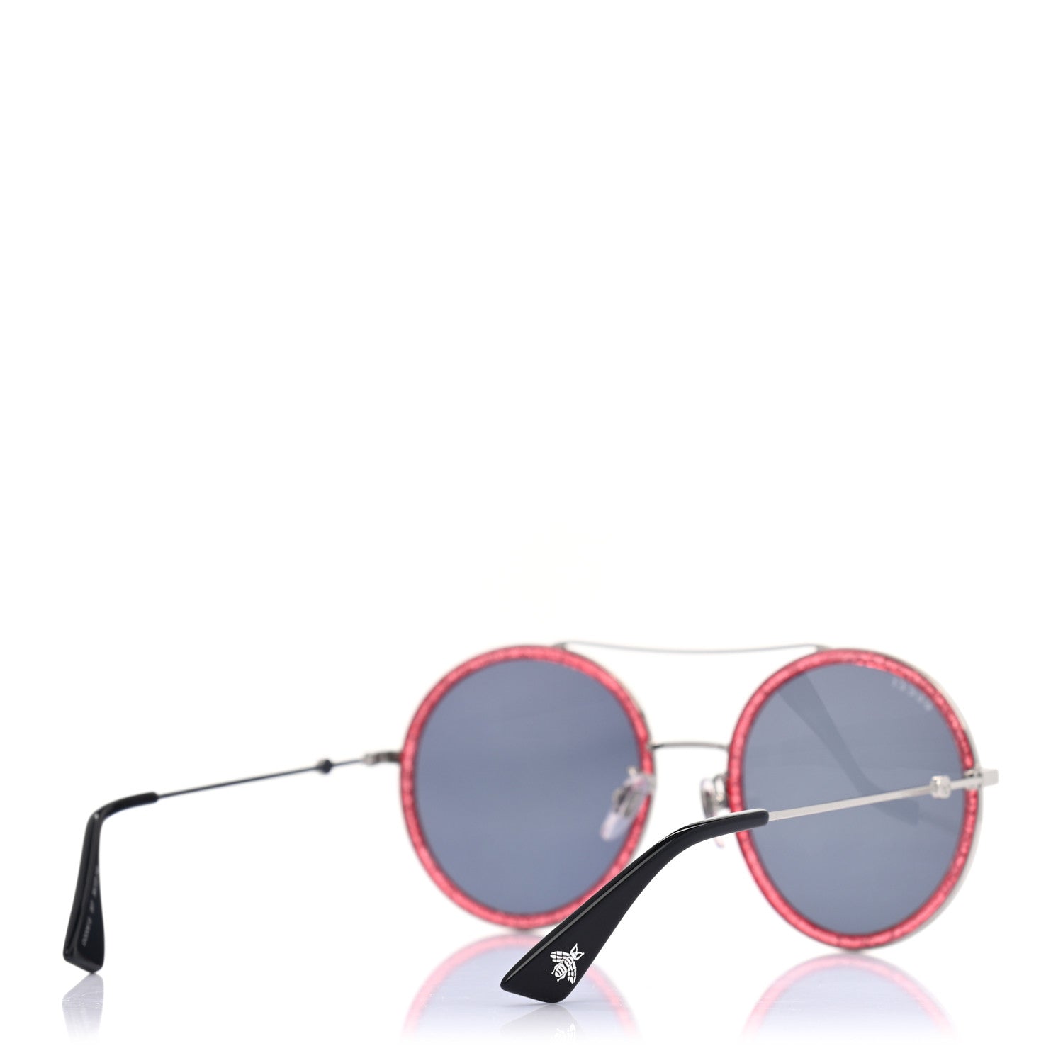 Gucci Metal Round Frame Glitter Sunglasses GG0061S Red 4 of 7