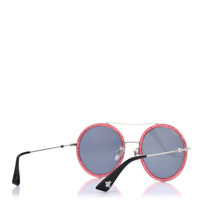Gucci Metal Round Frame Glitter Sunglasses GG0061S Red 4 of 7