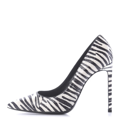 Saint Laurent Snakeskin Zebra Print Paris Pumps 37.5 Black White 1 of 12