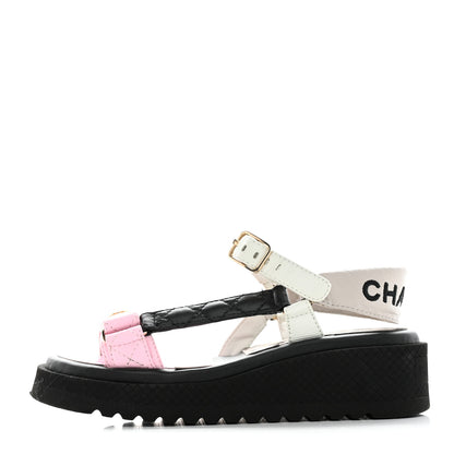 Chanel Lambskin Quilted CC Logo Platform Sandals 35 Black White Pink 1 of 10