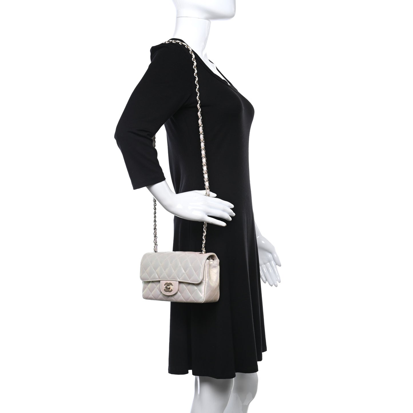 Iridescent Lambskin Quilted Mini Rectangular Flap Ivory