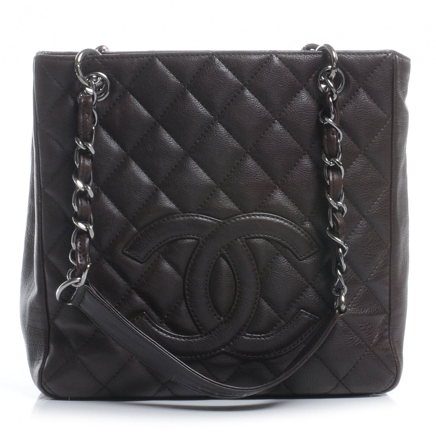 Chanel Calfskin Petit Shopping Tote PST Dark Brown 1 of 8