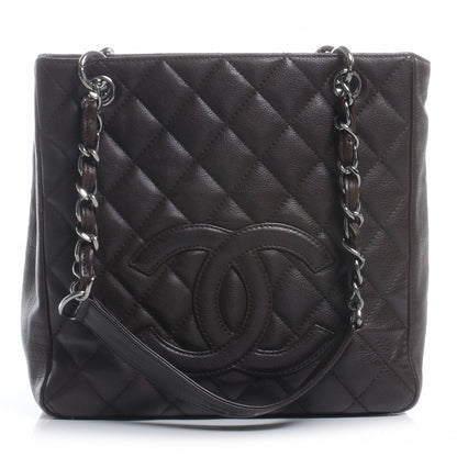 Chanel Calfskin Petit Shopping Tote PST Dark Brown 1 of 8