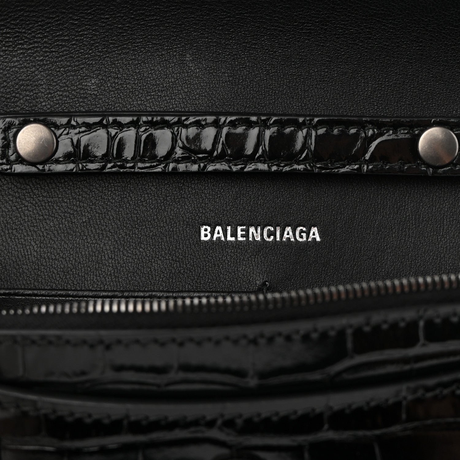 Balenciaga Shiny Calfskin Monochrome Crocodile Embossed Hourglass Chain Bag Black 6 of 8