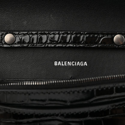 Balenciaga Shiny Calfskin Monochrome Crocodile Embossed Hourglass Chain Bag Black 6 of 8