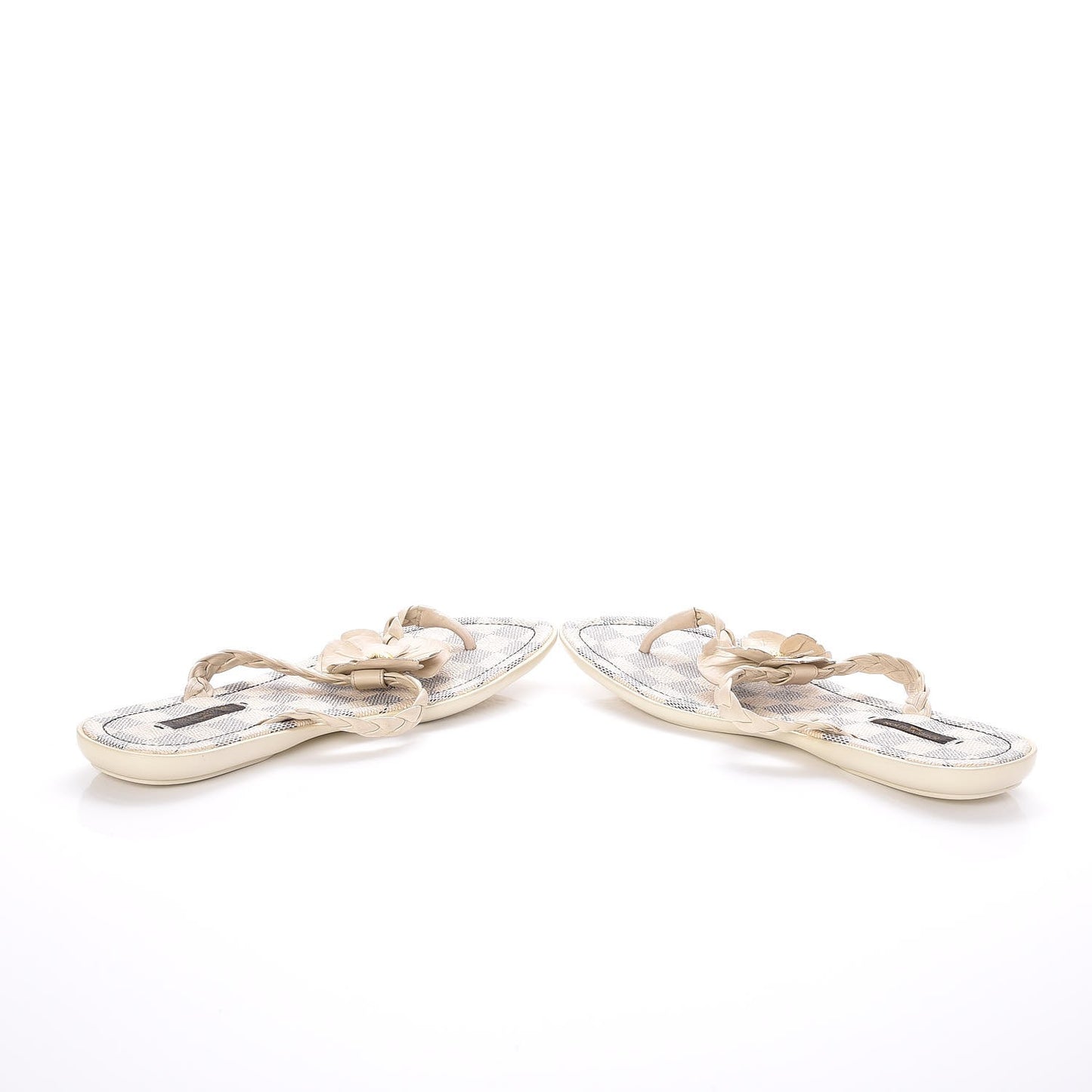 Damier Azur Flower Thong Sandals 39 White