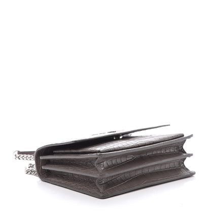 Saint Laurent Calfskin Crocodile Embossed Medium Monogram Sunset Fog 4 of 8