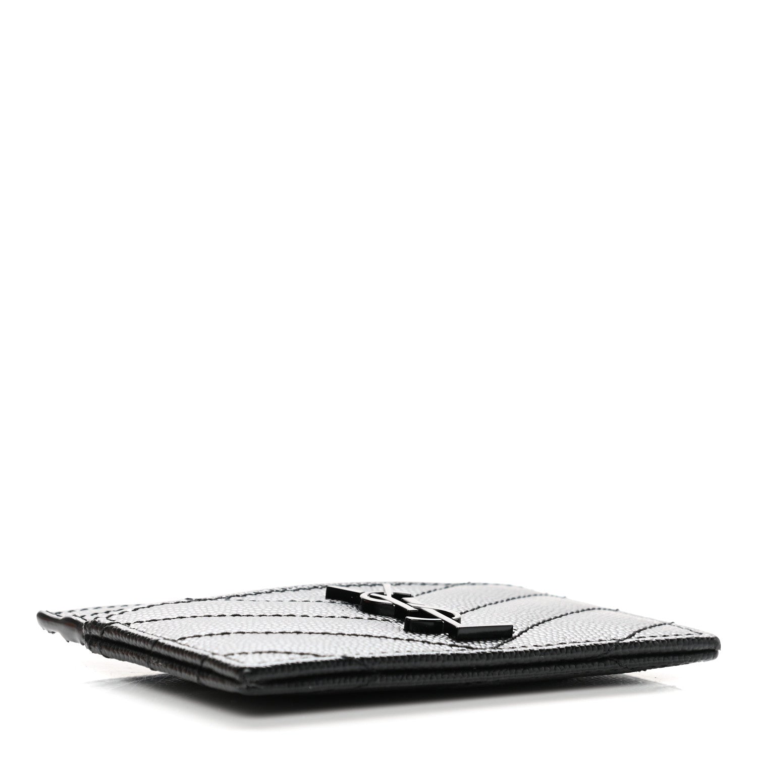 Saint Laurent Grain De Poudre Matelasse Chevron Monogram Credit Card Case Black 4 of 8