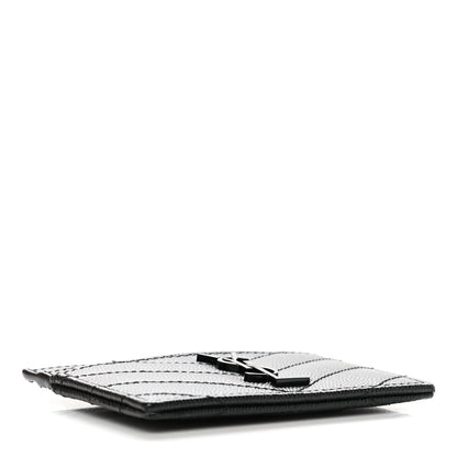 Saint Laurent Grain De Poudre Matelasse Chevron Monogram Credit Card Case Black 4 of 8