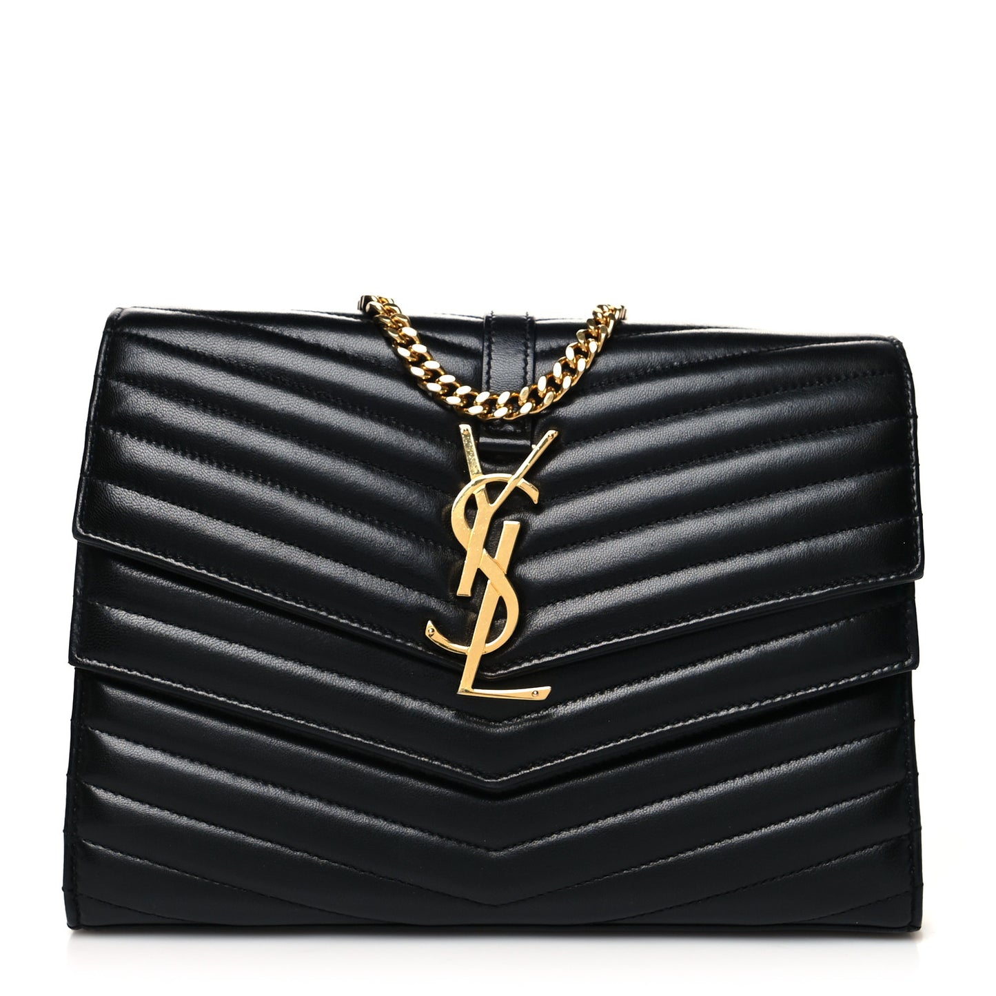 Lambskin Matelasse Chevron Monogram Sulpice Chain Wallet Black