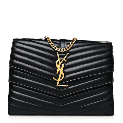 Saint Laurent Lambskin Matelasse Chevron Monogram Sulpice Chain Wallet Black 1 of 13