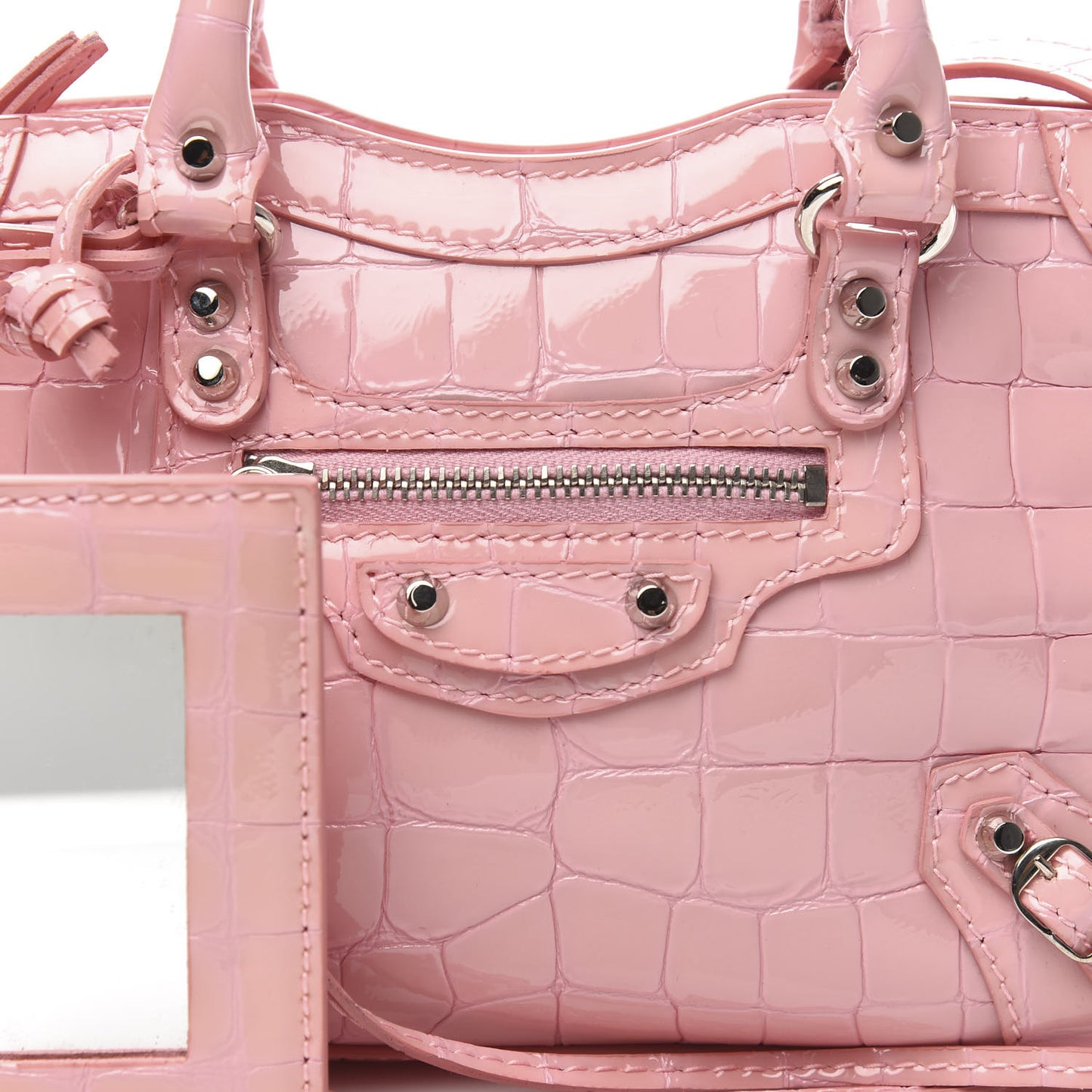 Patent Crocodile Embossed Classic Silver Hardware Nano City Light Pink