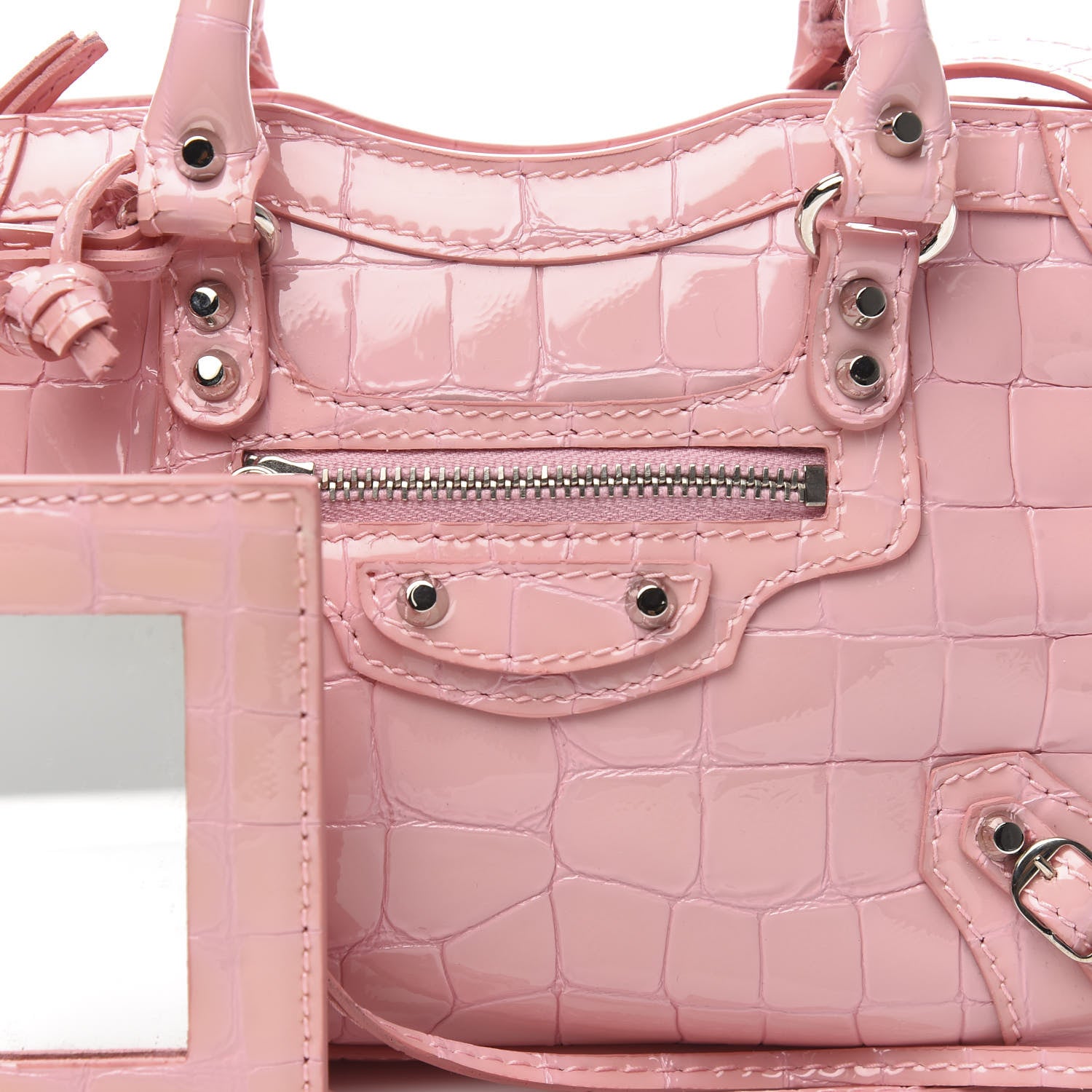 Balenciaga Patent Crocodile Embossed Classic Silver Hardware Nano City Light Pink 10 of 10