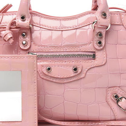 Balenciaga Patent Crocodile Embossed Classic Silver Hardware Nano City Light Pink 10 of 10