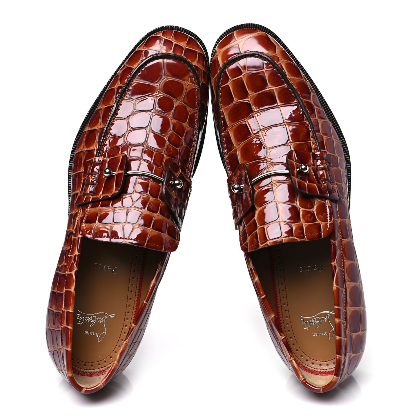 Croc Calfskin Embossed Chambelimoc Loafers 43 Acajou