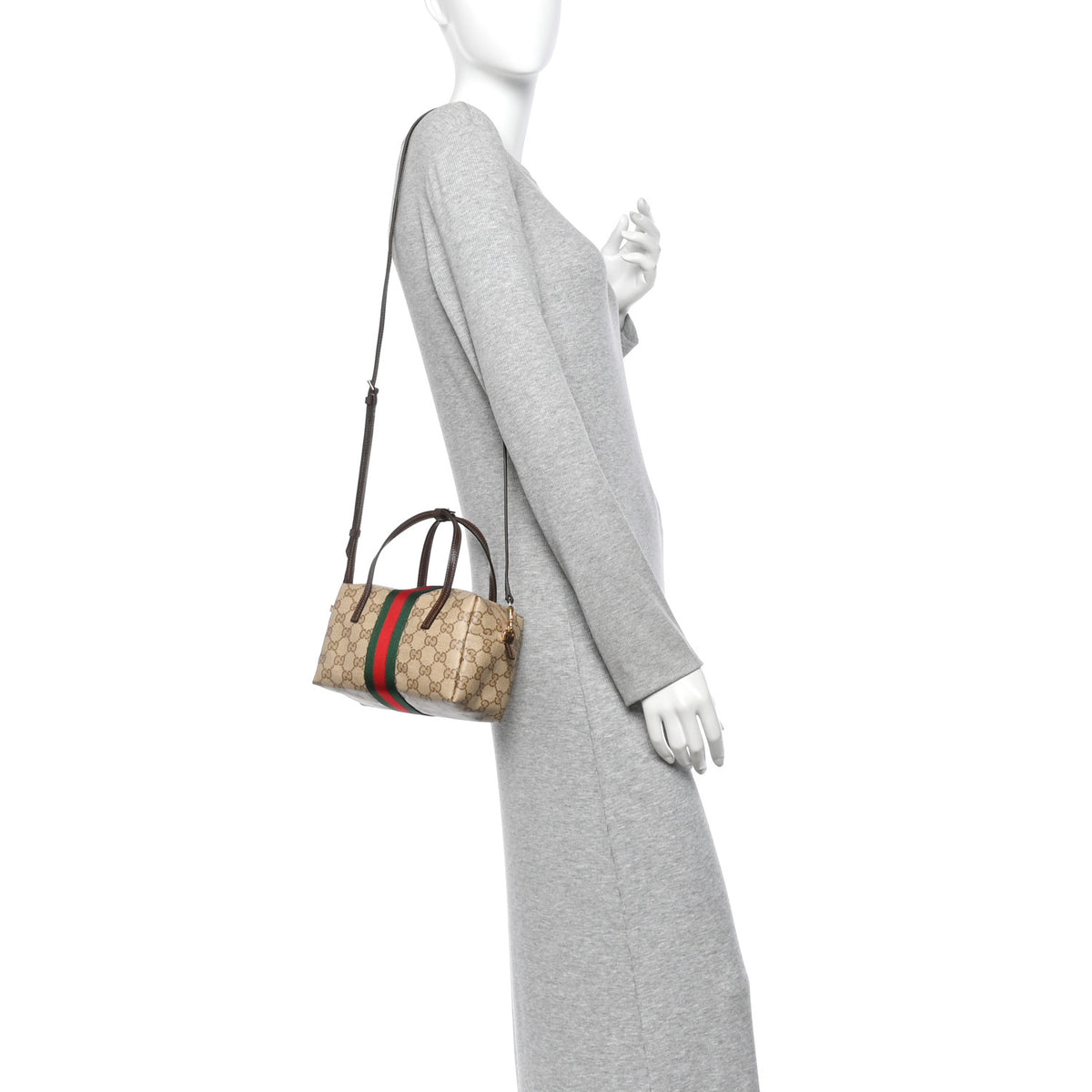 Gucci GG Monogram Web Mini Boston Bag Sand Dark Brown 2 of 11