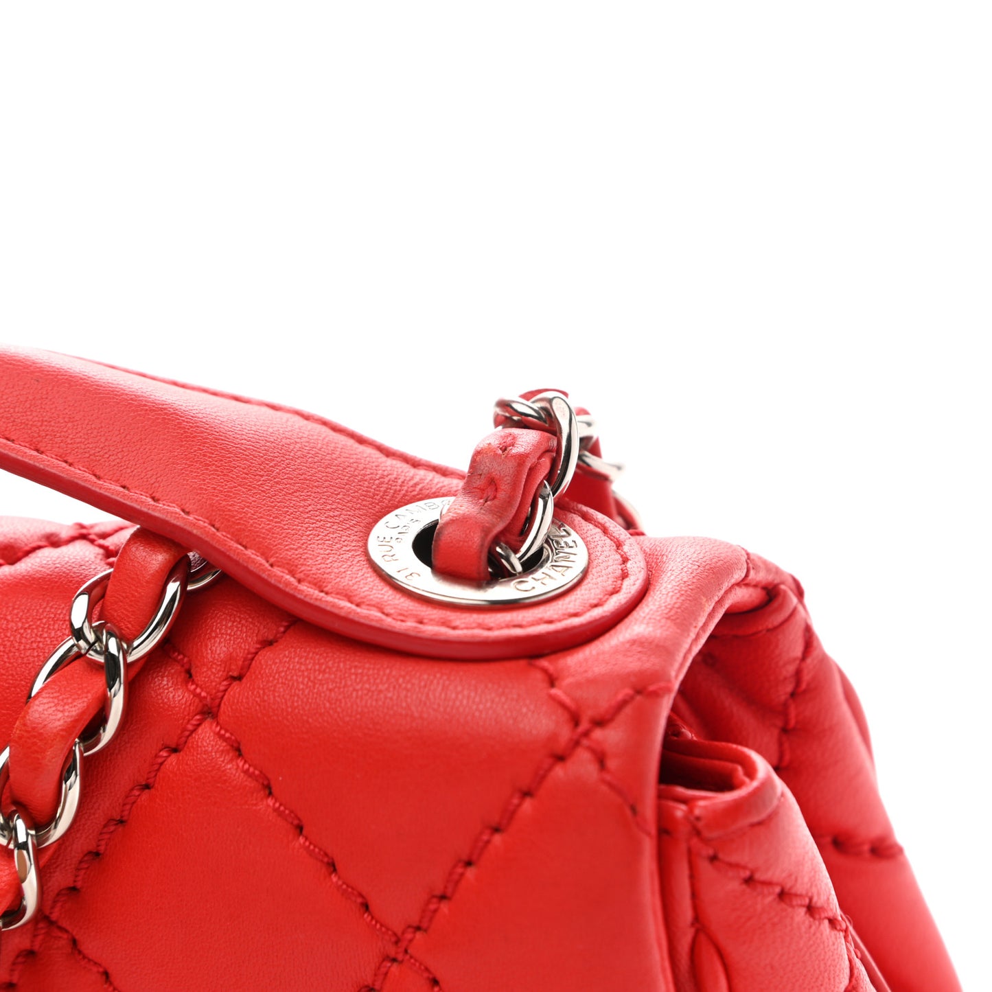Lambskin Quilted Medium Easy Carry Flap Red