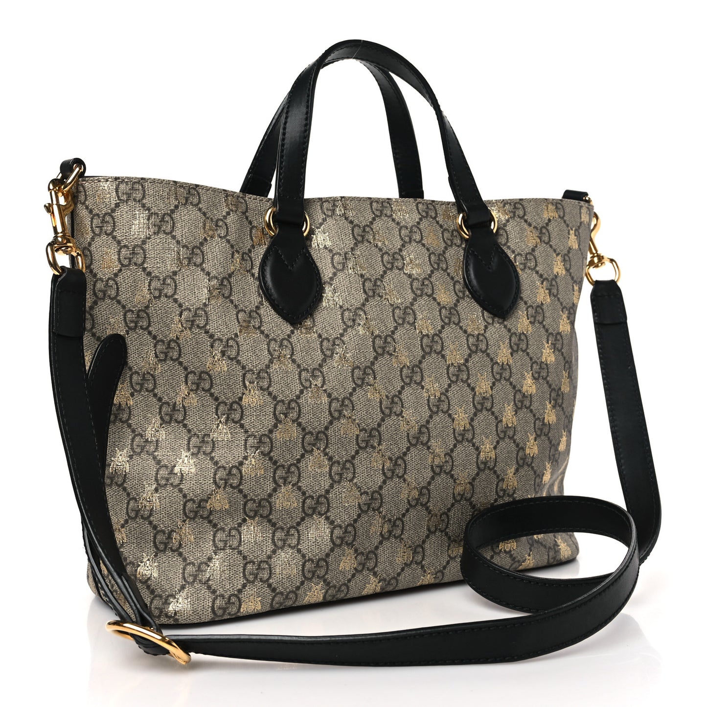 Soft GG Supreme Monogram Bees Small Crossbody Tote Beige Oro Black