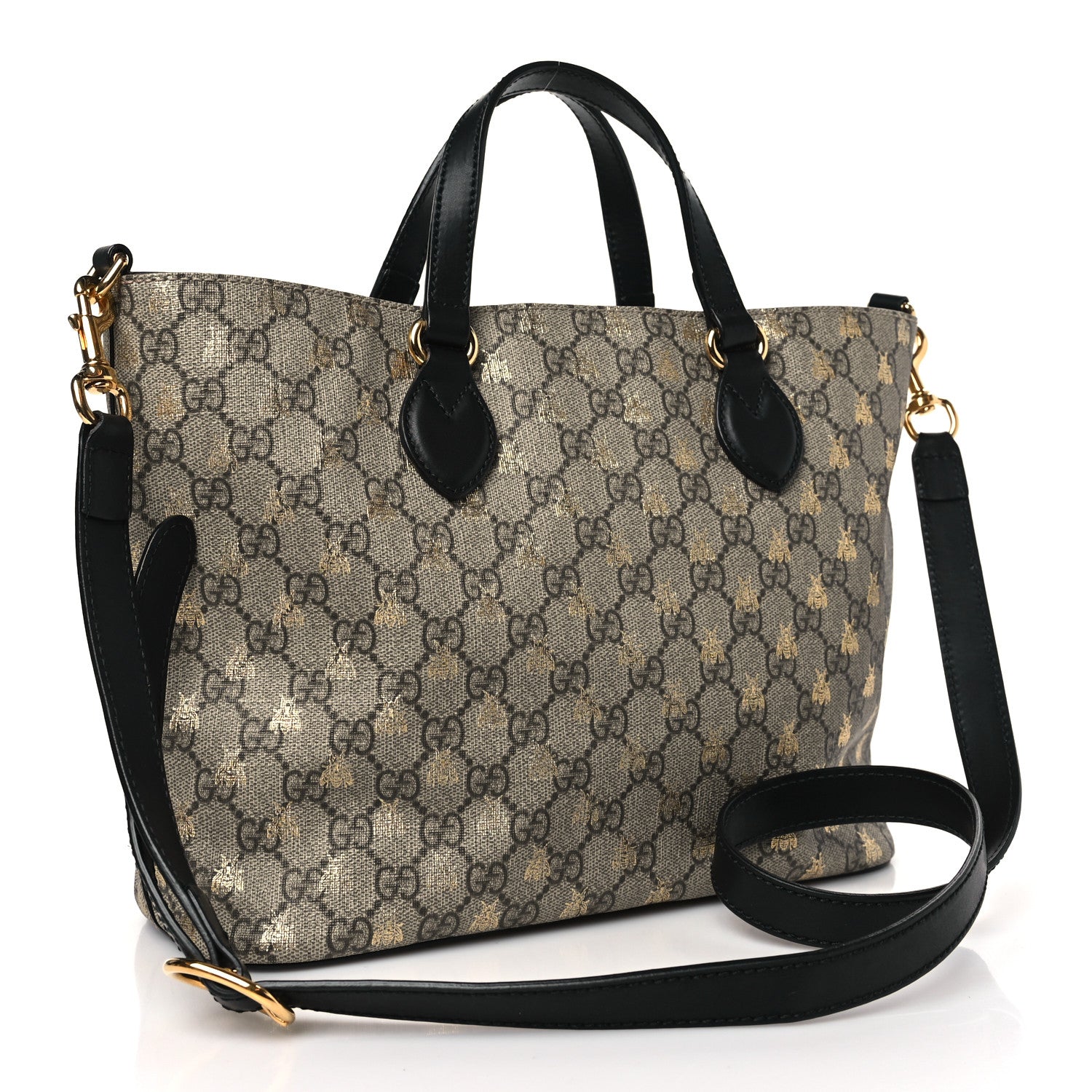 Gucci Soft GG Supreme Monogram Bees Small Crossbody Tote Beige Oro Black 3 of 9