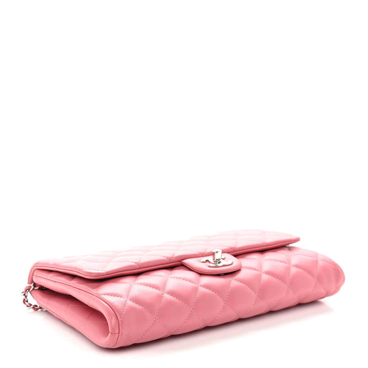 Lambskin Quilted Clutch with Chain Flap Pink