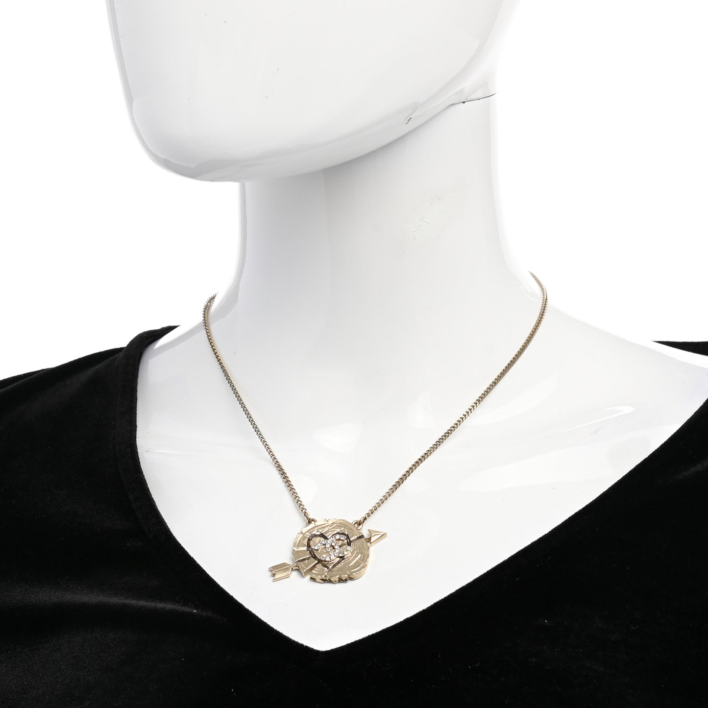 Crystal Heart Arrow Short Necklace Gold