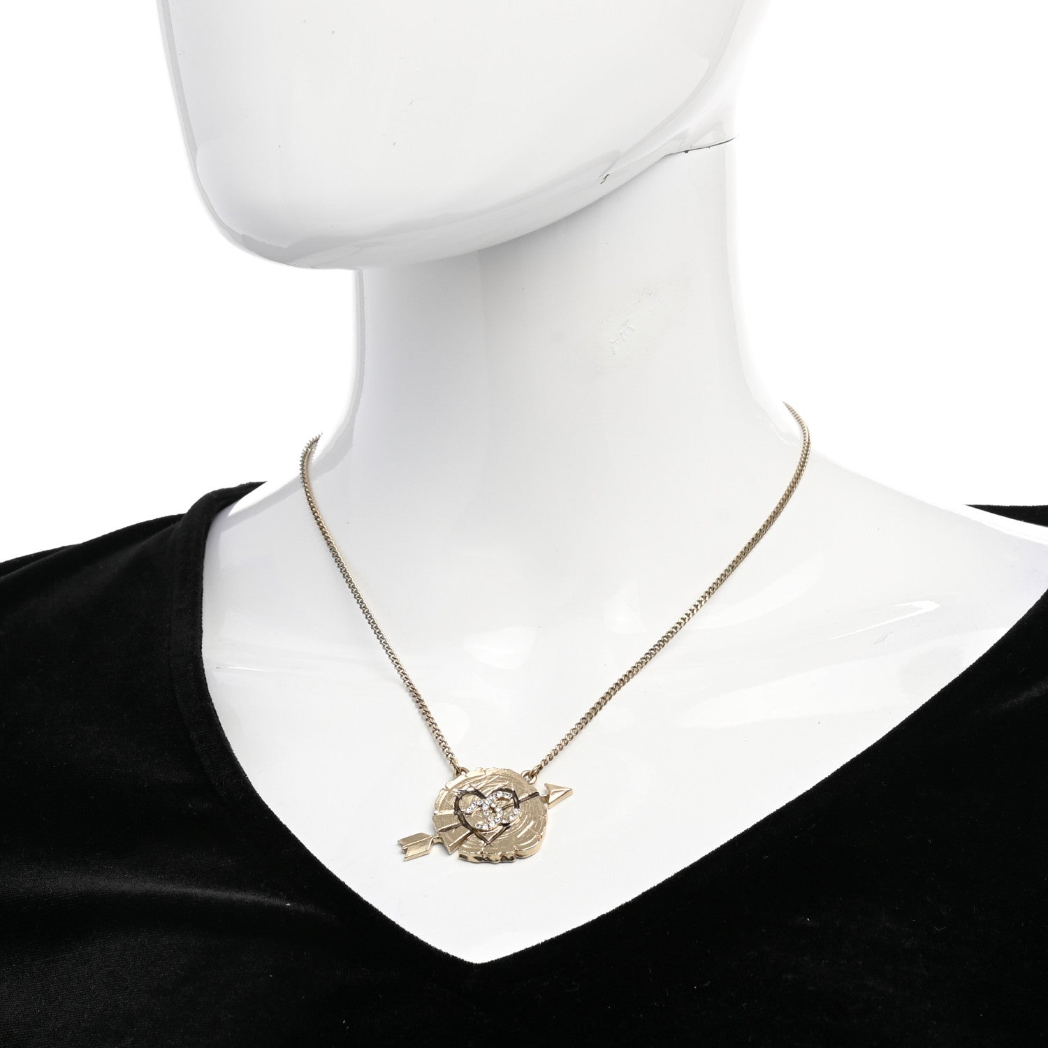 Chanel Crystal Heart Arrow Short Necklace Gold 2 of 7