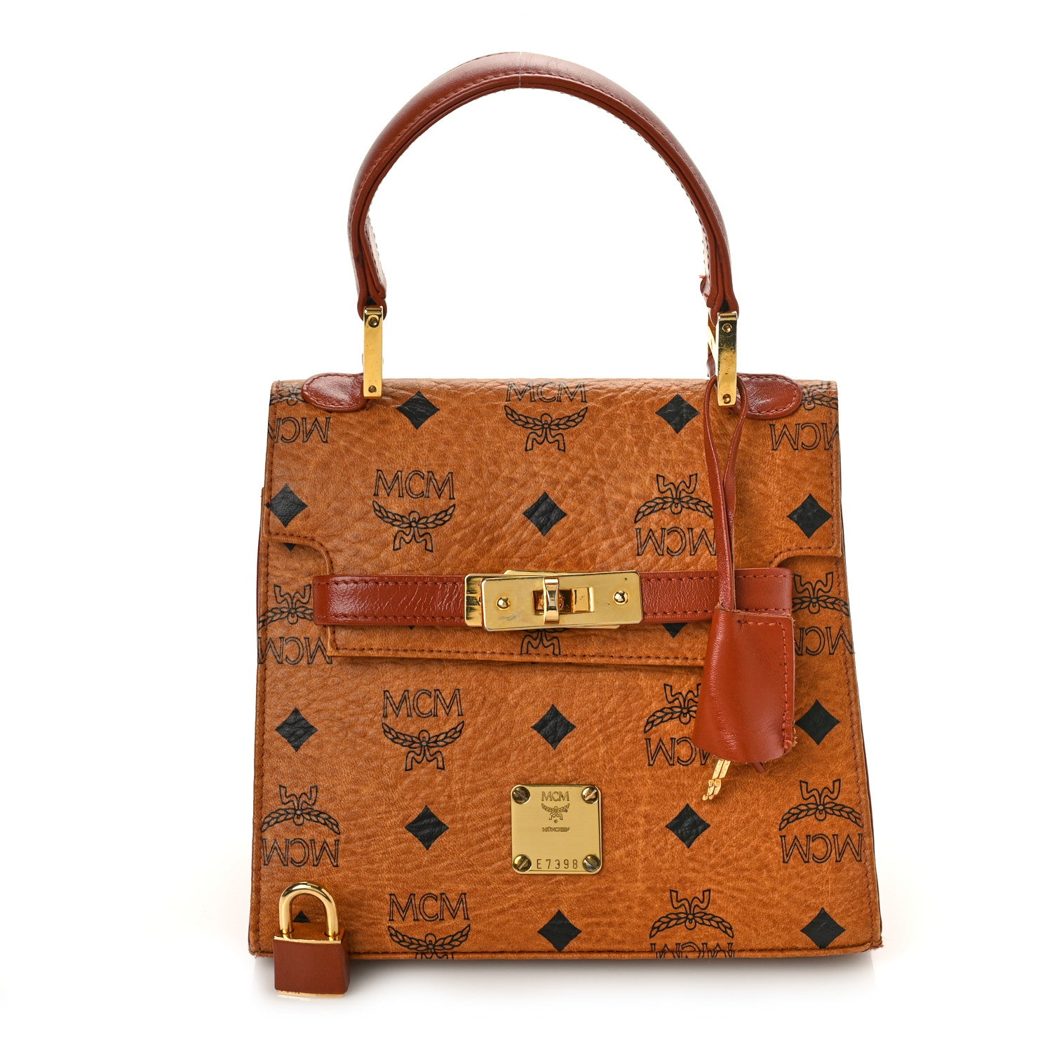 MCM Visetos Heritage Top Handle Satchel Cognac 1 of 9