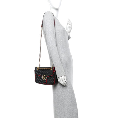 Gucci Vintage Effect Calfskin Matelasse Diagonal Small Torchon GG Marmont Shoulder Bag Black Romantic Cherry 2 of 11