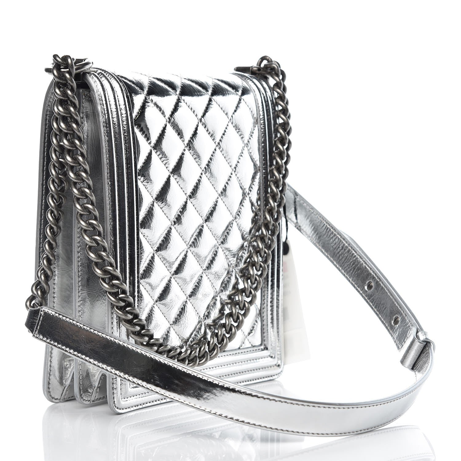 Chanel Goatskin Quilted North South Boy Flap Silver 3 of 8