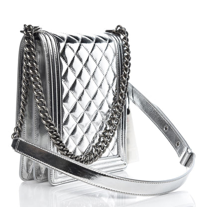 Chanel Goatskin Quilted North South Boy Flap Silver 3 of 8