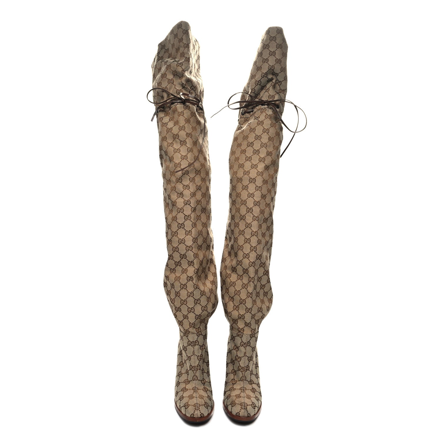 Gucci Monogram Over the Knee Boots 37.5 Beige Ebony 2 of 6