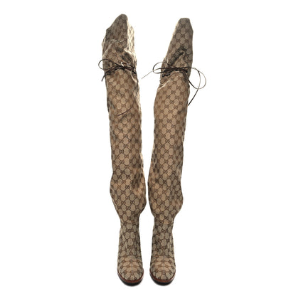 Gucci Monogram Over the Knee Boots 37.5 Beige Ebony 2 of 6