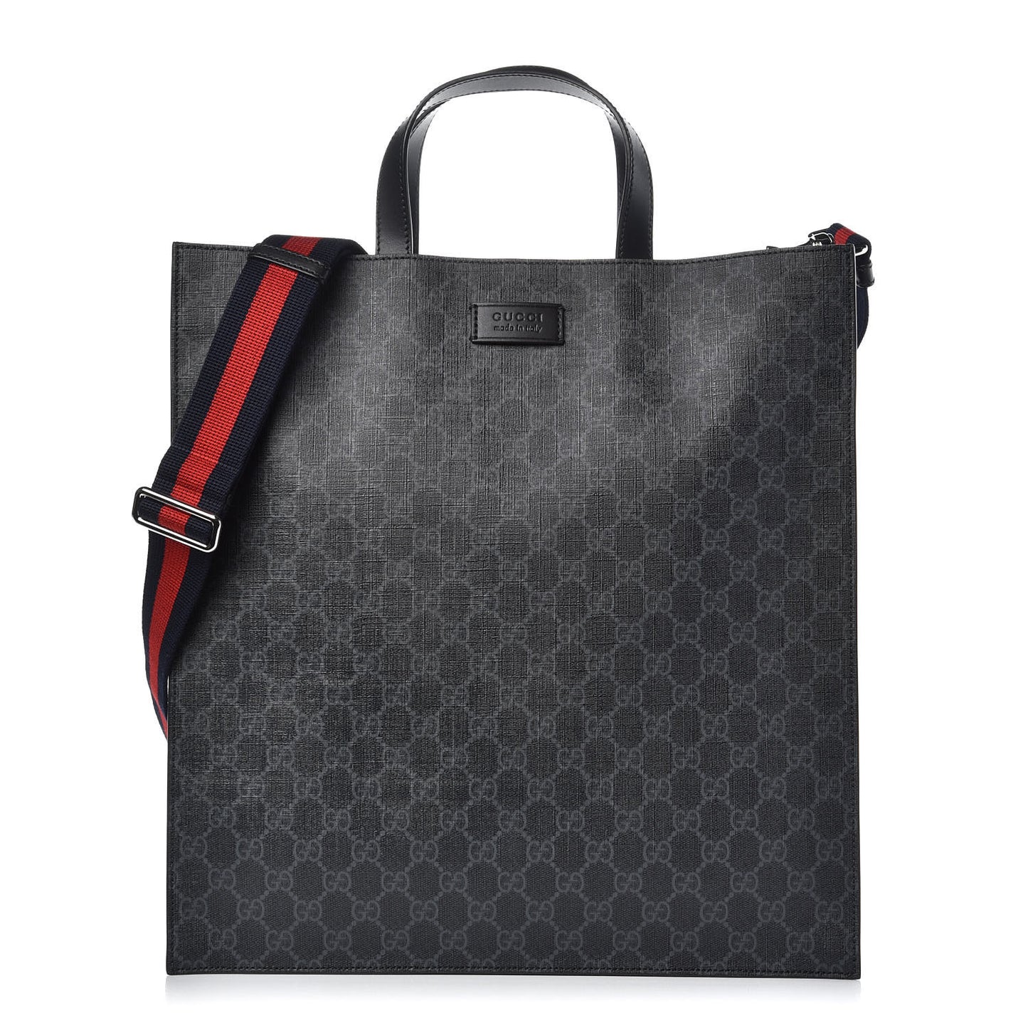 Soft GG Supreme Monogram Appia Calfskin Web Vertical Tote Black