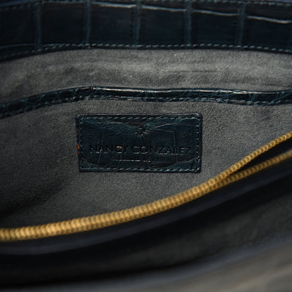 Nancy Gonzalez Crocodile Gotham Flap Clutch Dark Blue 5 of 10