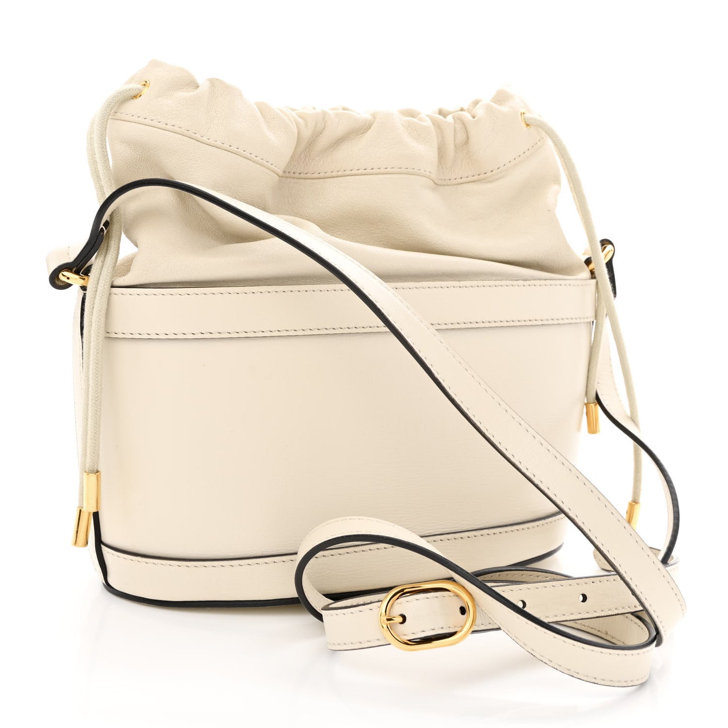 Azalea Sakai Calfskin Horsebit 1955 Drawstring Bucket Bag Mystic White