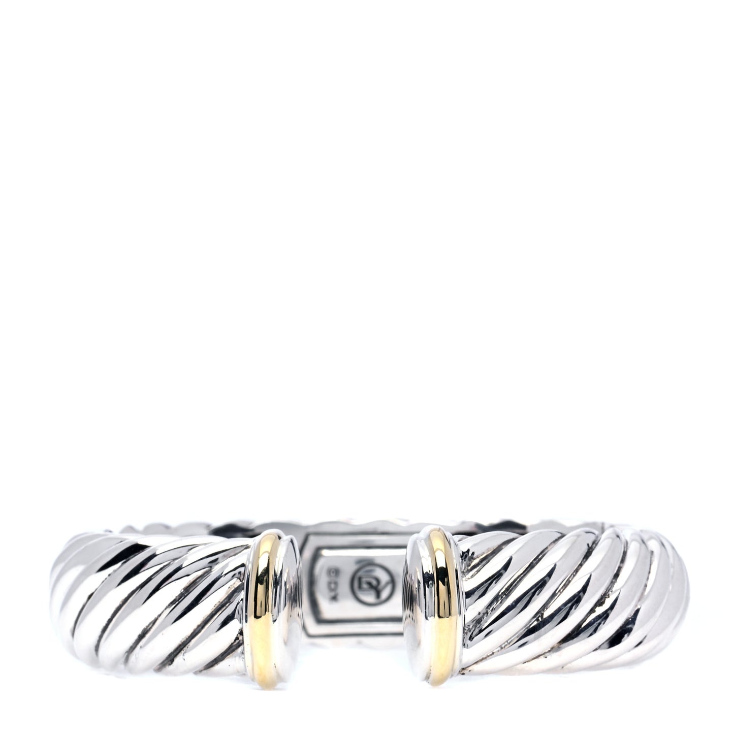 Sterling Silver 18K Yellow Gold 15mm Sculpted Cable Cuff Bracelet