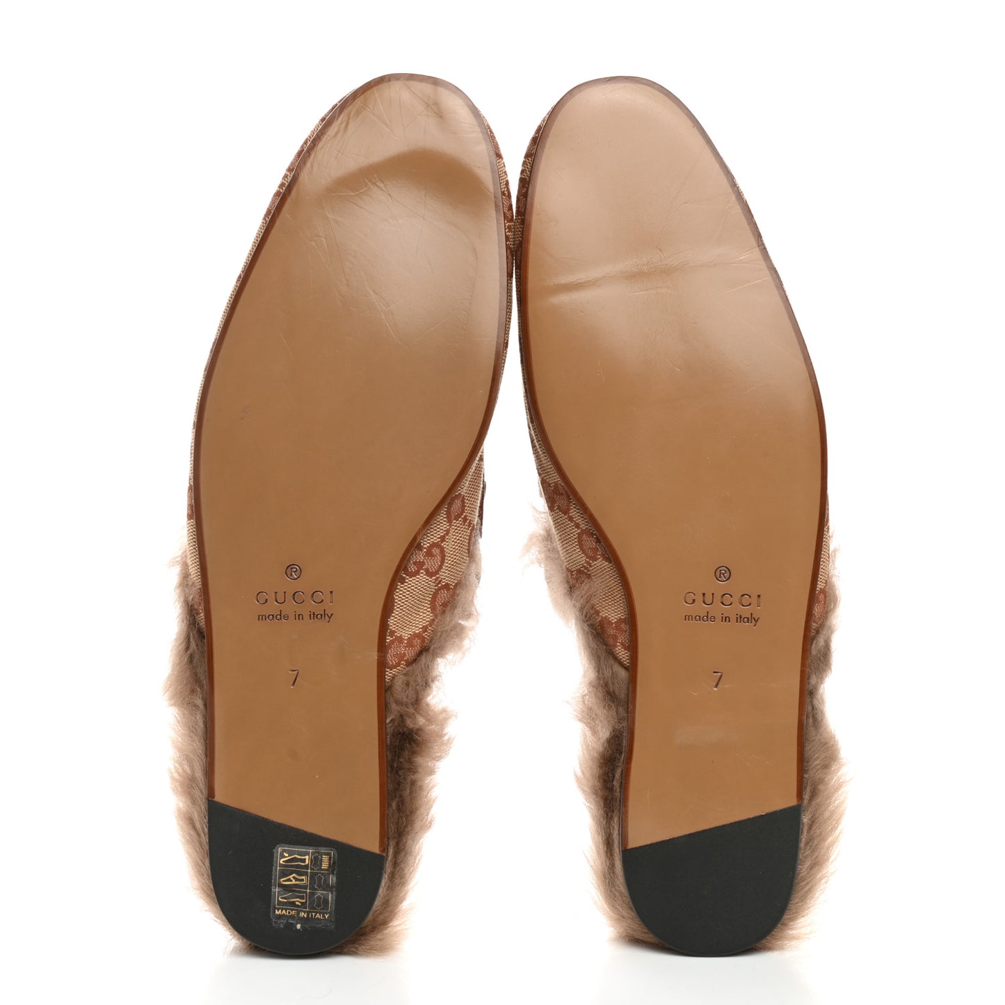 GG Monogram Fur Mens Princetown Slippers 7 Beige Ruggine Rust