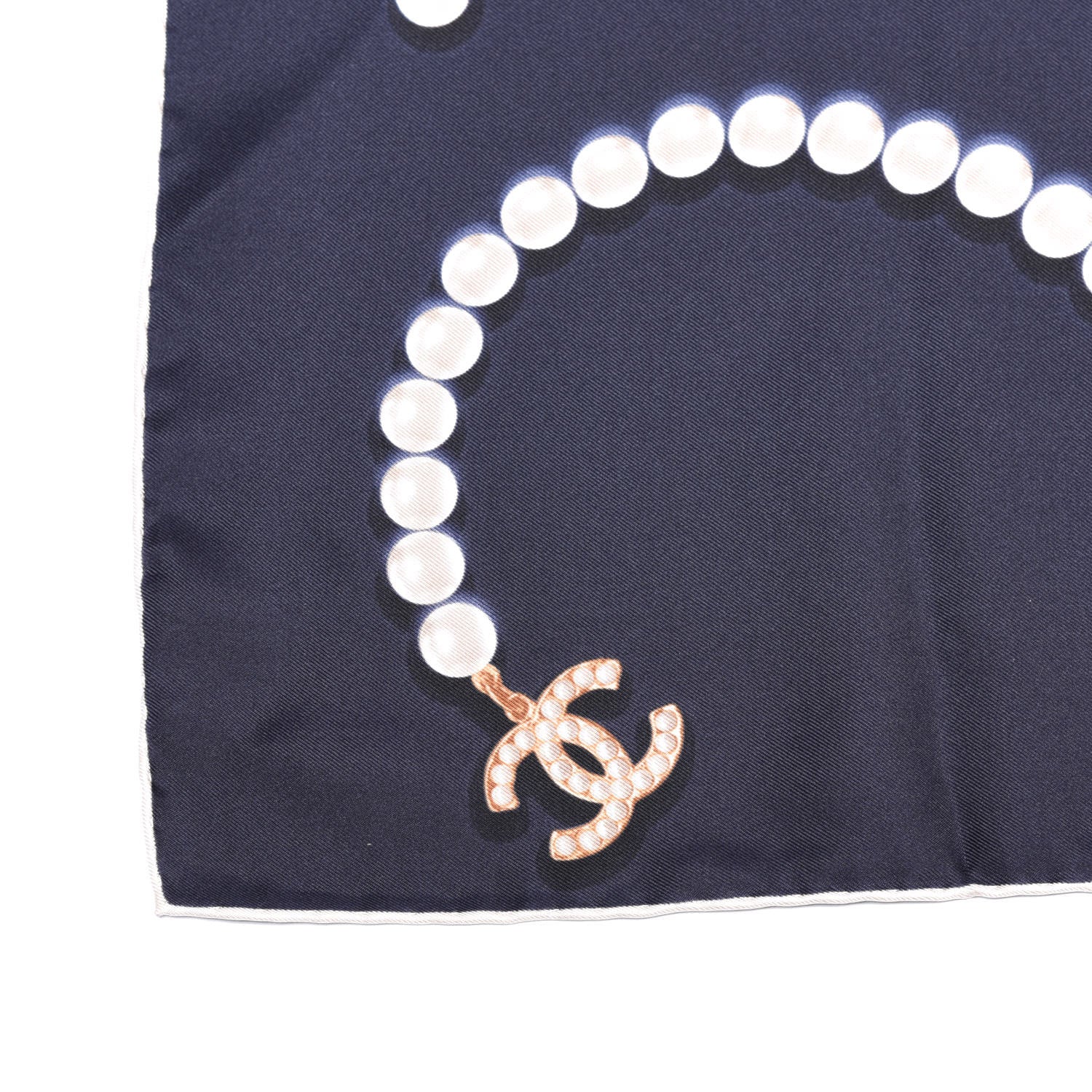 Chanel Silk Pearl CC Scarf Navy 4 of 4